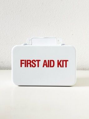 Vintage Metal First Aid Kit and Supplies, 1992 Medical Box, Fresno CA
